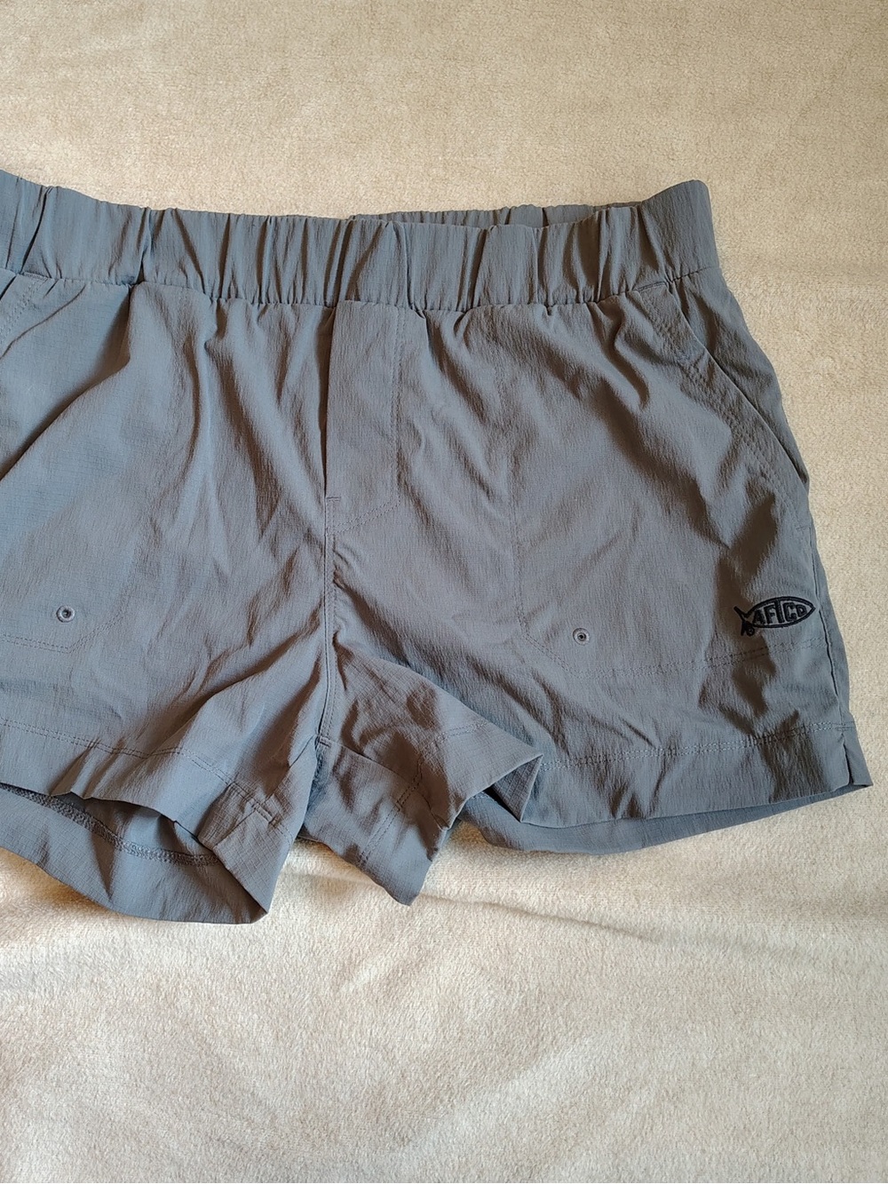 AFTCO Fishing Shorts Dark Gray Women L Elastic Waist Pockets Quick Dry Hiking 3”